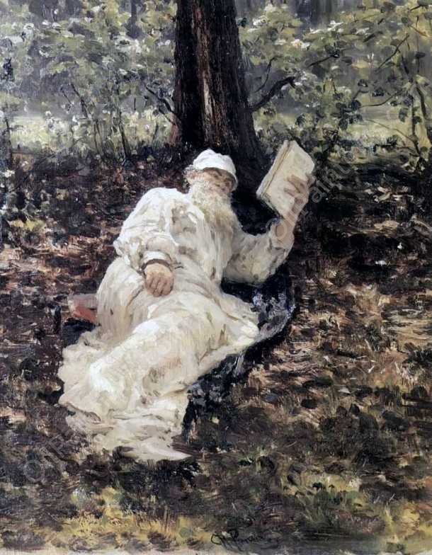 Leo Tolstoy in the Forest by Ilia Efimovich Repin - Hand-Painted Oil Painting Reproduction