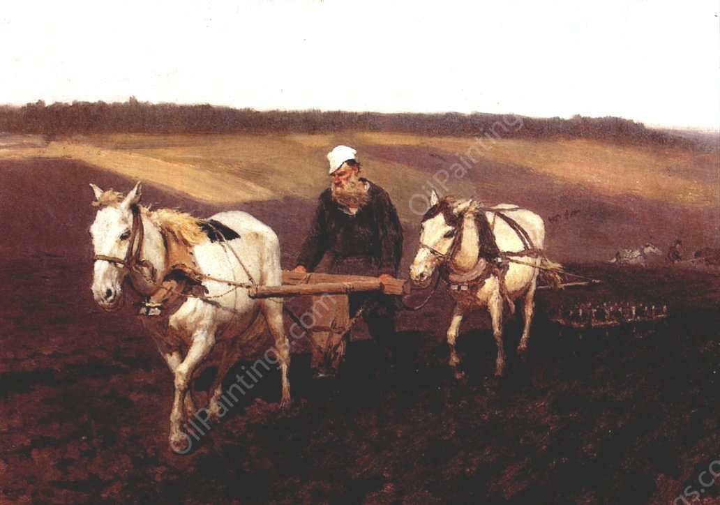 Portrait of Leo Tolstoy as a Ploughman on a Field by Ilia Efimovich Repin - Hand-Painted Oil Painting Reproduction