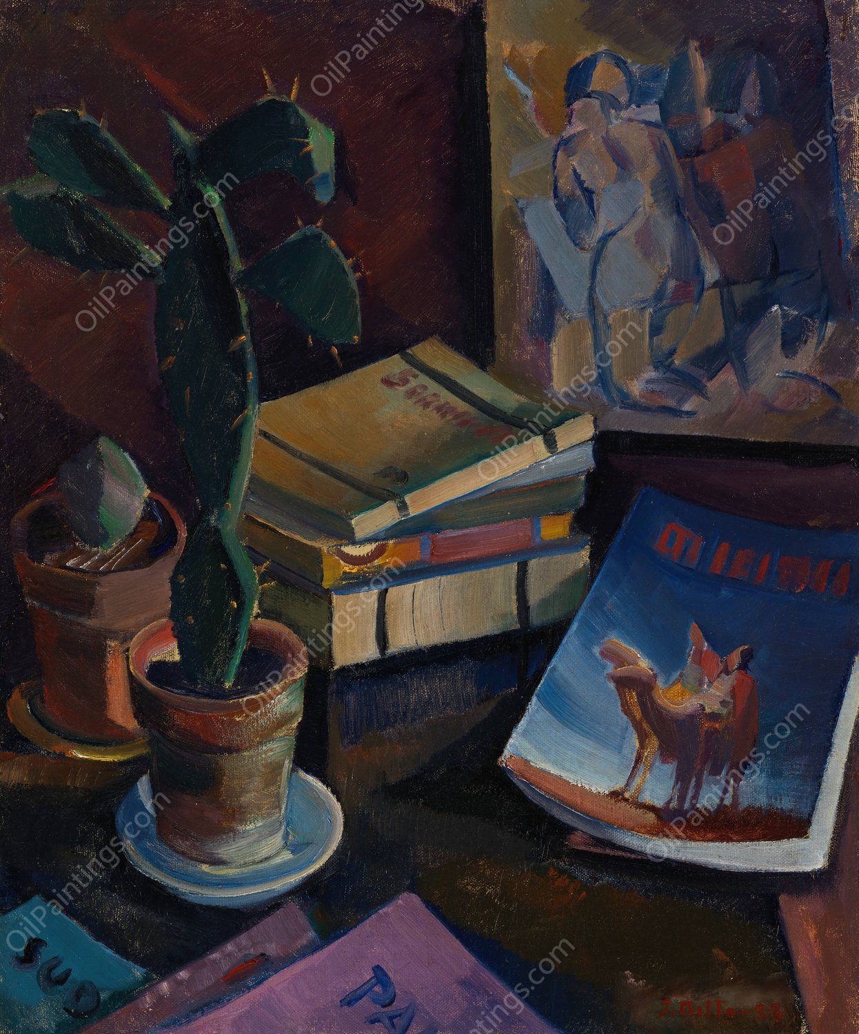 Books on a Table  by Ilmari Aalto - Hand-Painted Oil Painting Reproduction