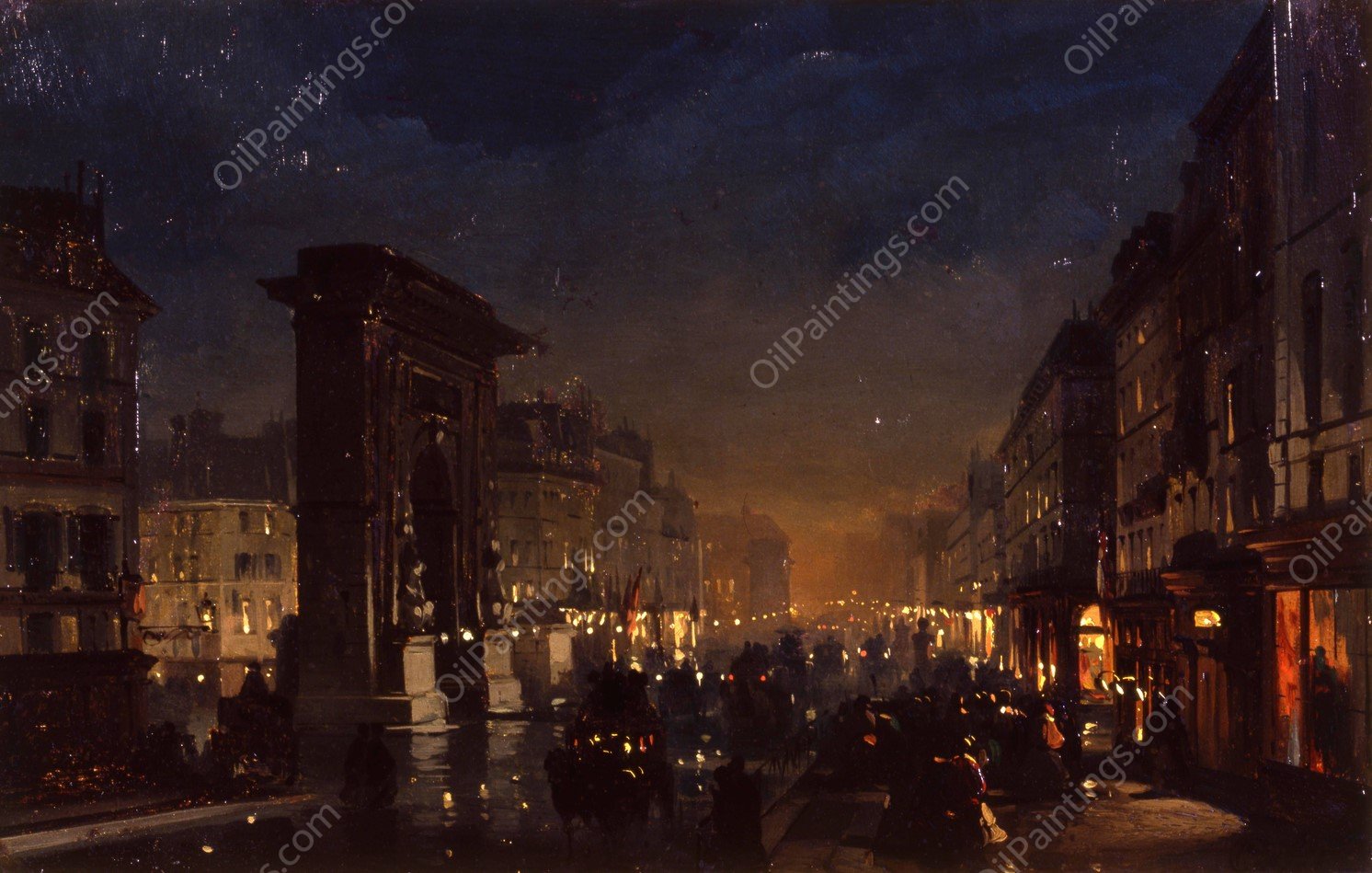 Boulevard et Porte Saint Denis, Olio su Cartoncino Intelato  by Ippolito Caffi - Hand-Painted Oil Painting Reproduction