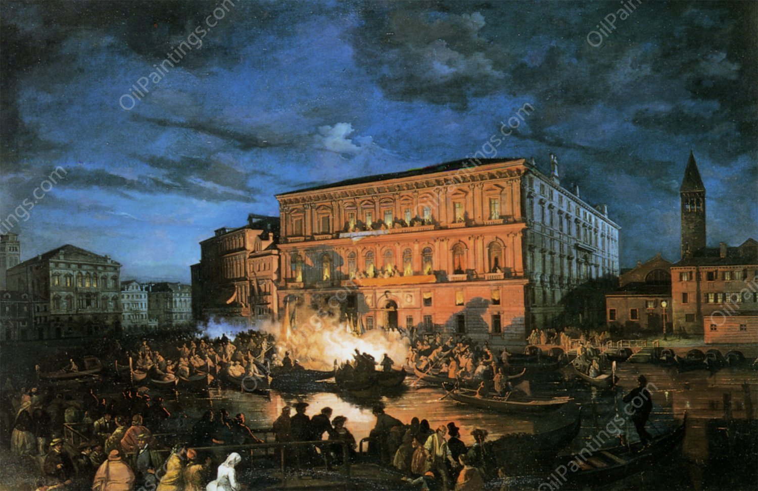 Fete a Venise by Ippolito Caffi - Hand-Painted Oil Painting Reproduction
