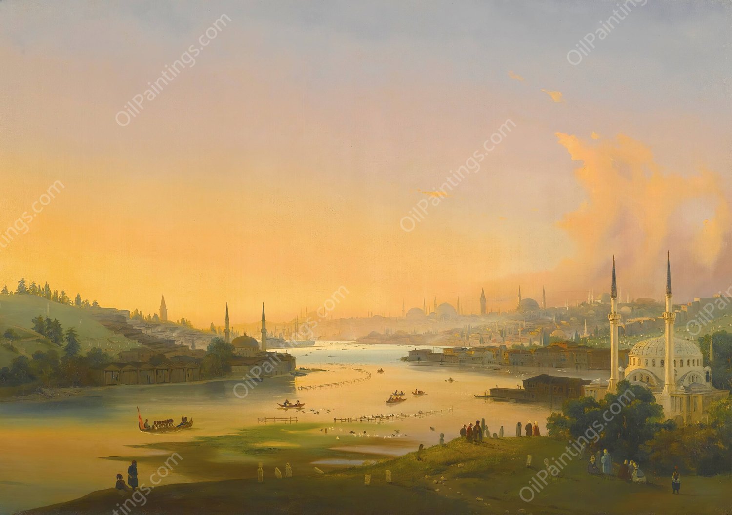 Sunrise Over The Golden Horn  by Ippolito Caffi - Hand-Painted Oil Painting Reproduction
