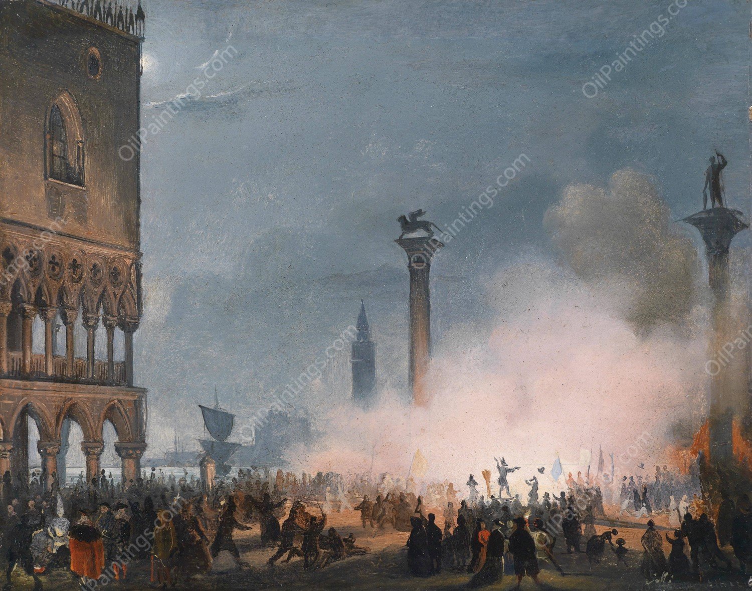 Venedi Piazzetta bei Nacht by Ippolito Caffi - Hand-Painted Oil Painting Reproduction