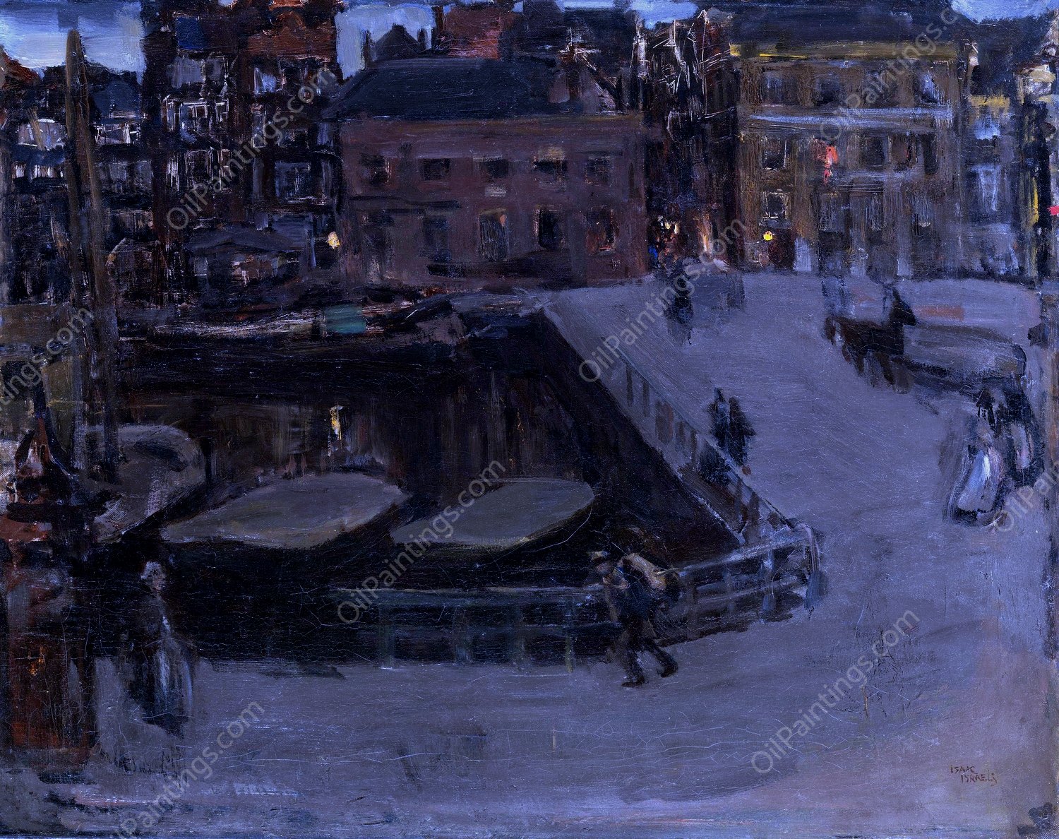 Damrak at night  by Isaac Israels - Hand-Painted Oil Painting Reproduction