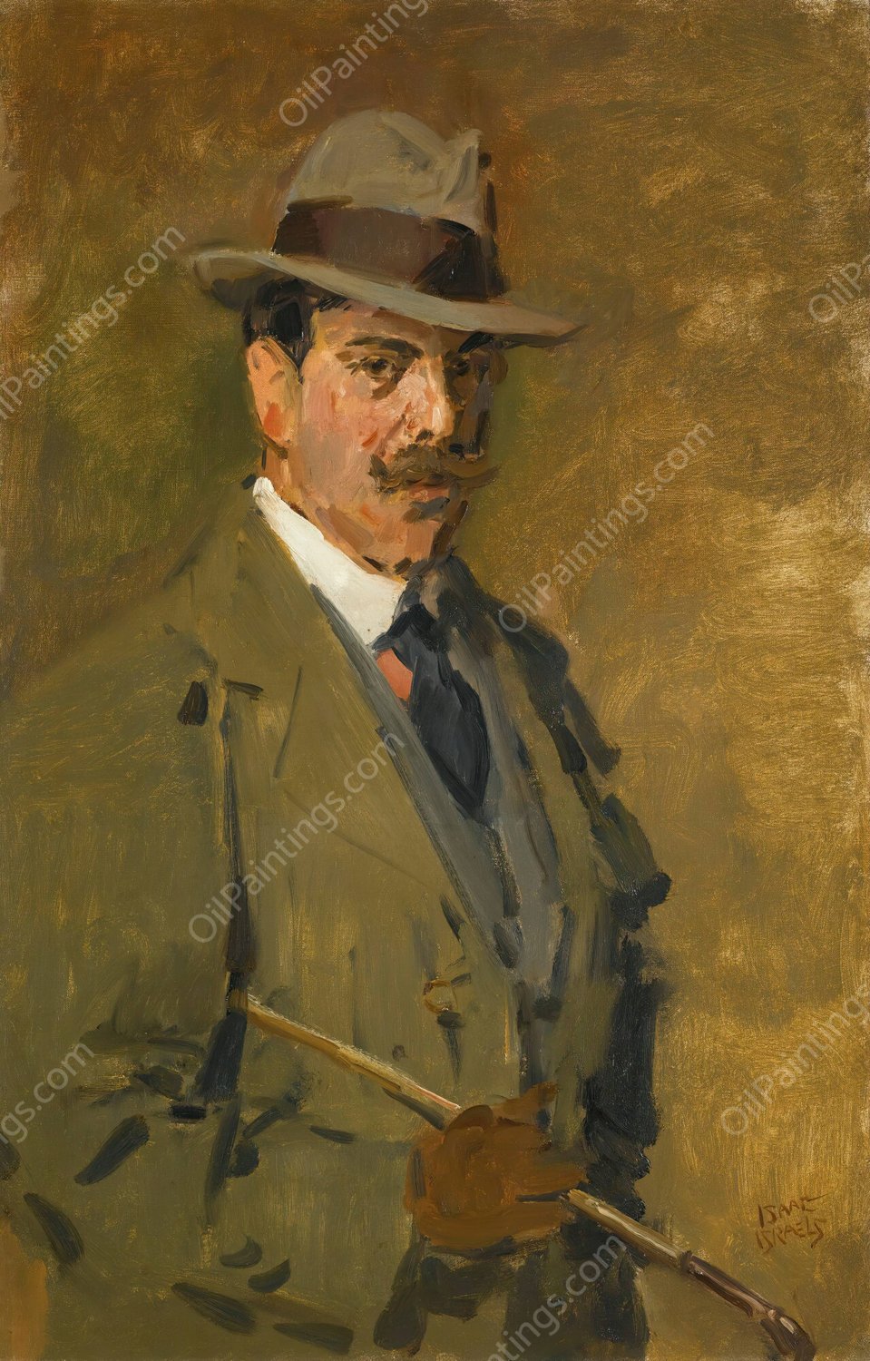 Huntsman holding a riding crop by Isaac Israels - Hand-Painted Oil Painting Reproduction