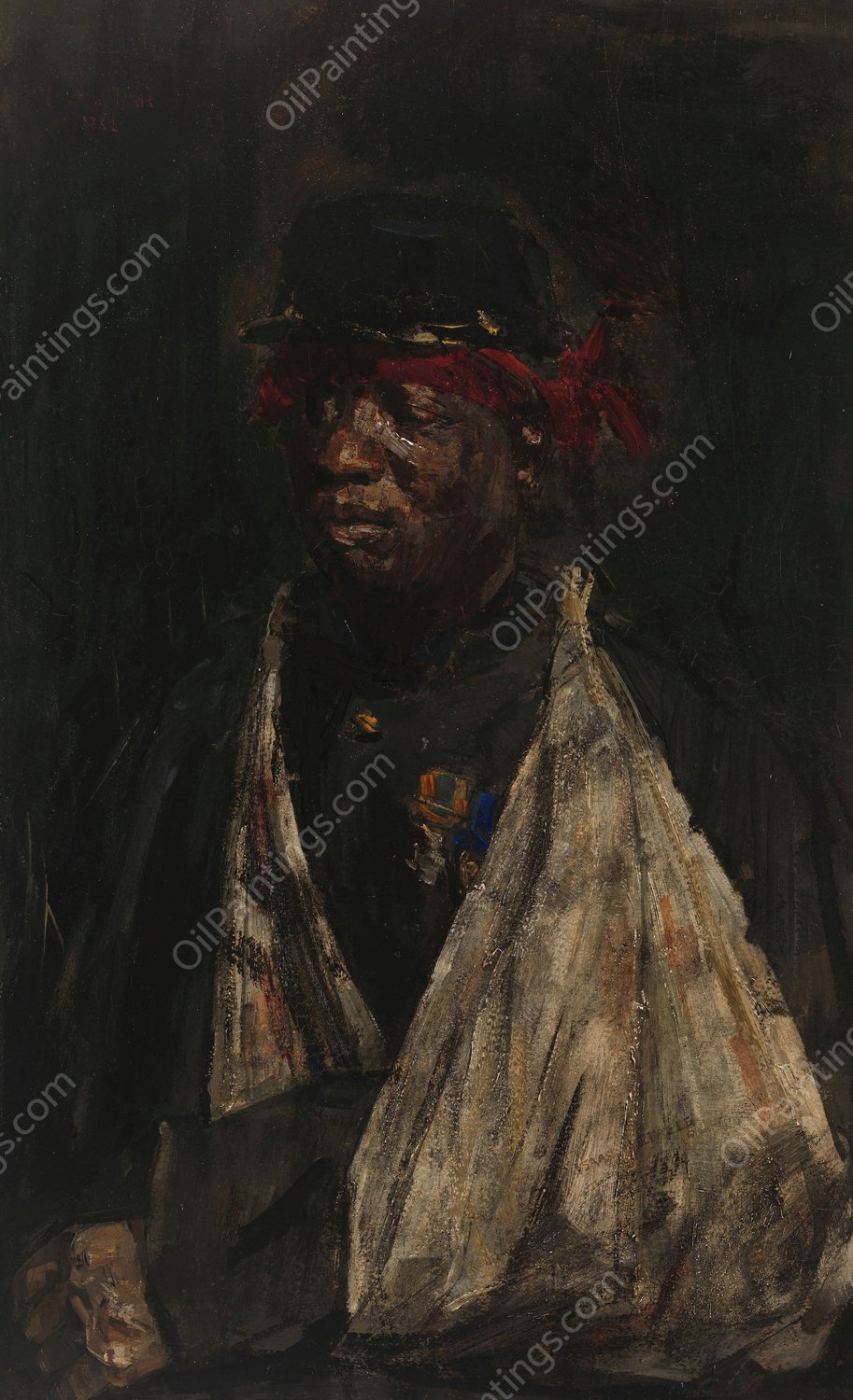 Portrait of a Wounded KNIL Soldier  by Isaac Israels - Hand-Painted Oil Painting Reproduction