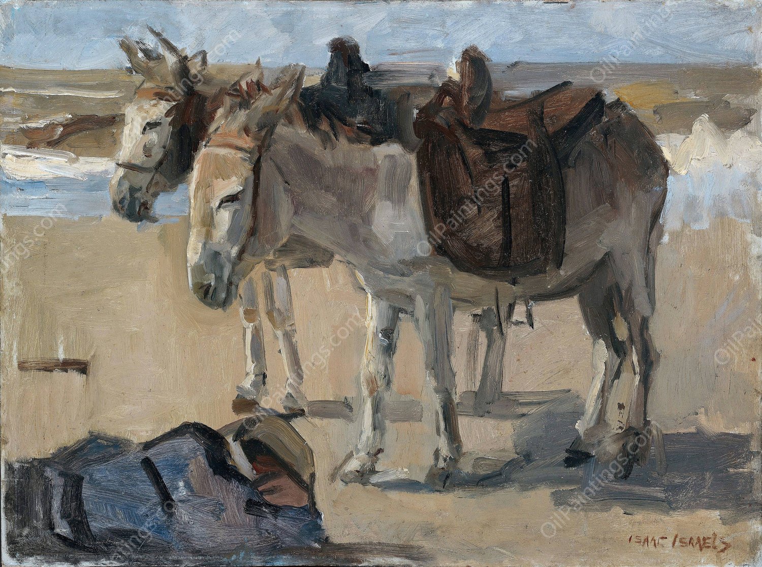 Two Donkeys  by Isaac Israels - Hand-Painted Oil Painting Reproduction