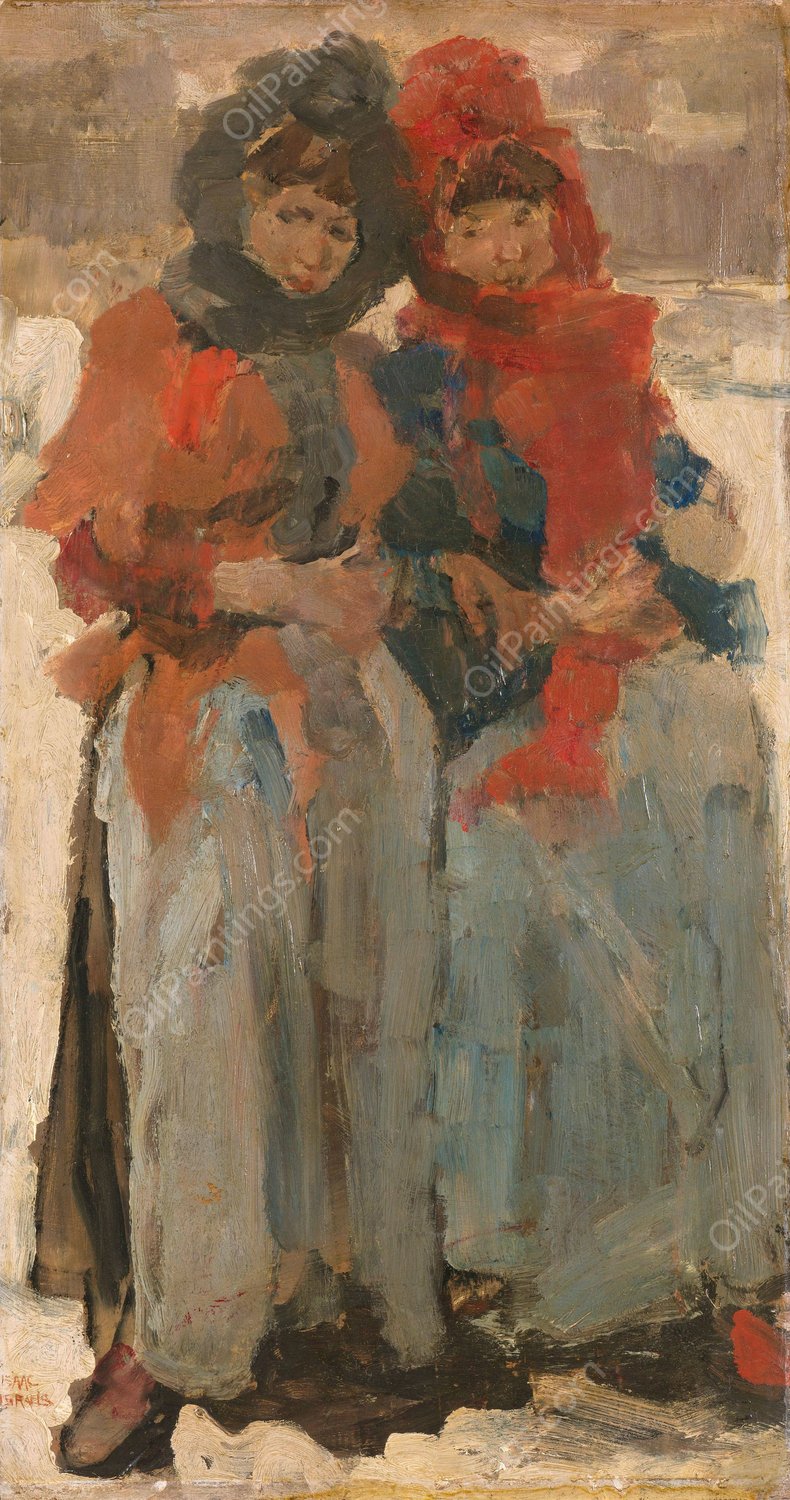 Two Young Women in the Snow  by Isaac Israels - Hand-Painted Oil Painting Reproduction
