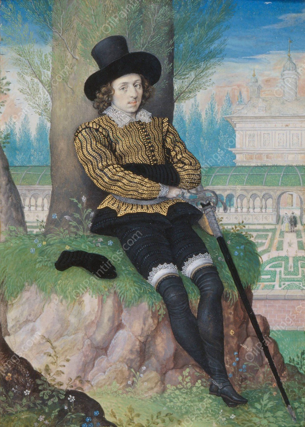 Young Man Seated under a Tree by Isaac Oliver - Hand-Painted Oil Painting Reproduction