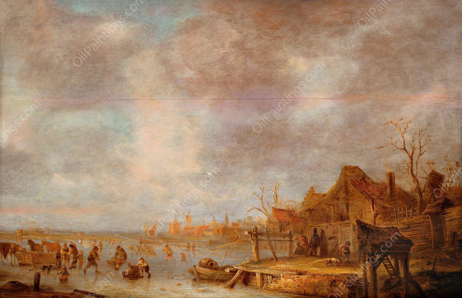 A winter's day outside Haarlem  by Isaac Van Ostade - Hand-Painted Oil Painting Reproduction