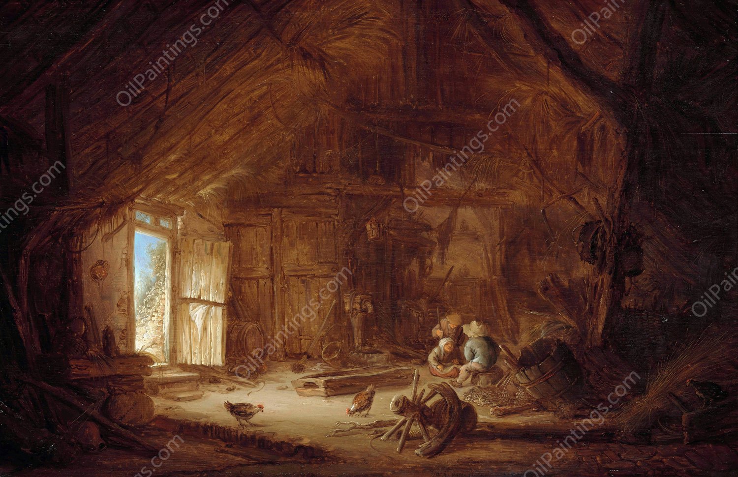 Interior of a Stable with three Children  by Isaac Van Ostade - Hand-Painted Oil Painting Reproduction