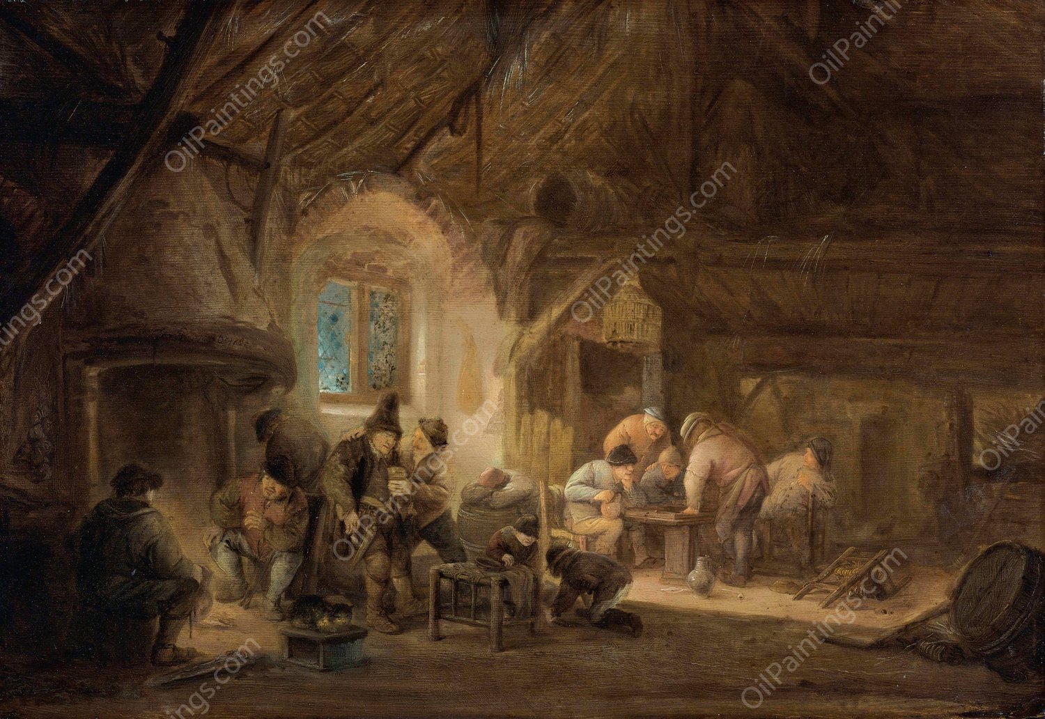 Rustic Interior With Peasants Drinking And Gaming by Isaac Van Ostade - Hand-Painted Oil Painting Reproduction