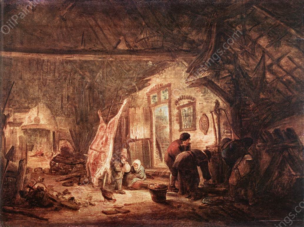 Pig-Killing by Isaack Van Ostade - Hand-Painted Oil Painting Reproduction