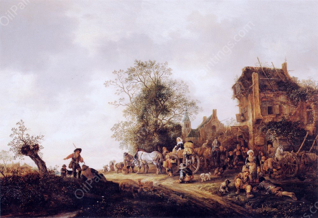 Travellers at a Country Inn by Isaack Van Ostade - Hand-Painted Oil Painting Reproduction