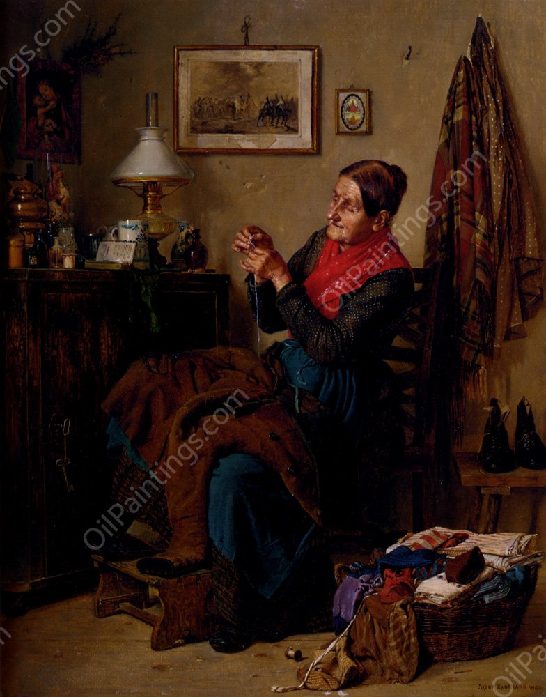 Das Einfadein Der Nadel by Isidor Kaufmann - Hand-Painted Oil Painting Reproduction