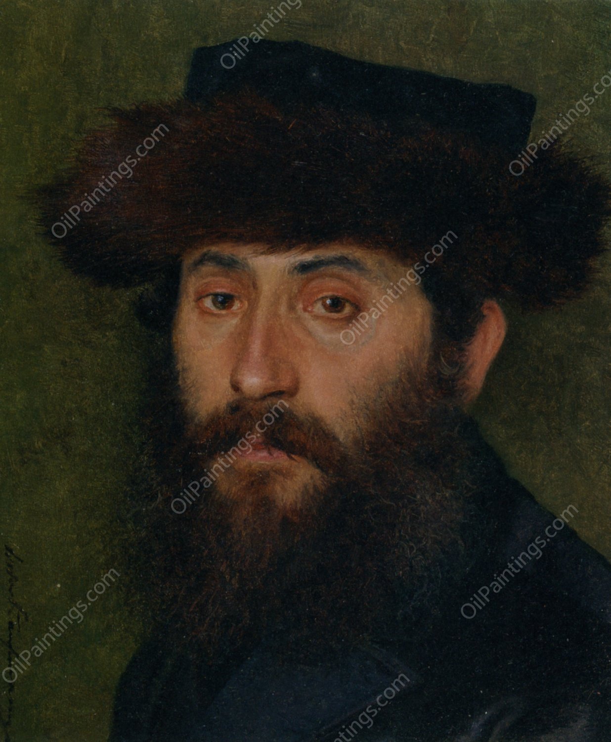Portrait of a Man with Streimel by Isidor Kaufmann - Hand-Painted Oil Painting Reproduction