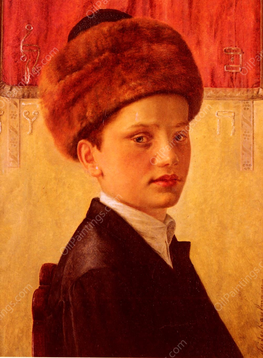 Portrait of a Young Chassidic Boy by Isidor Kaufmann - Hand-Painted Oil Painting Reproduction