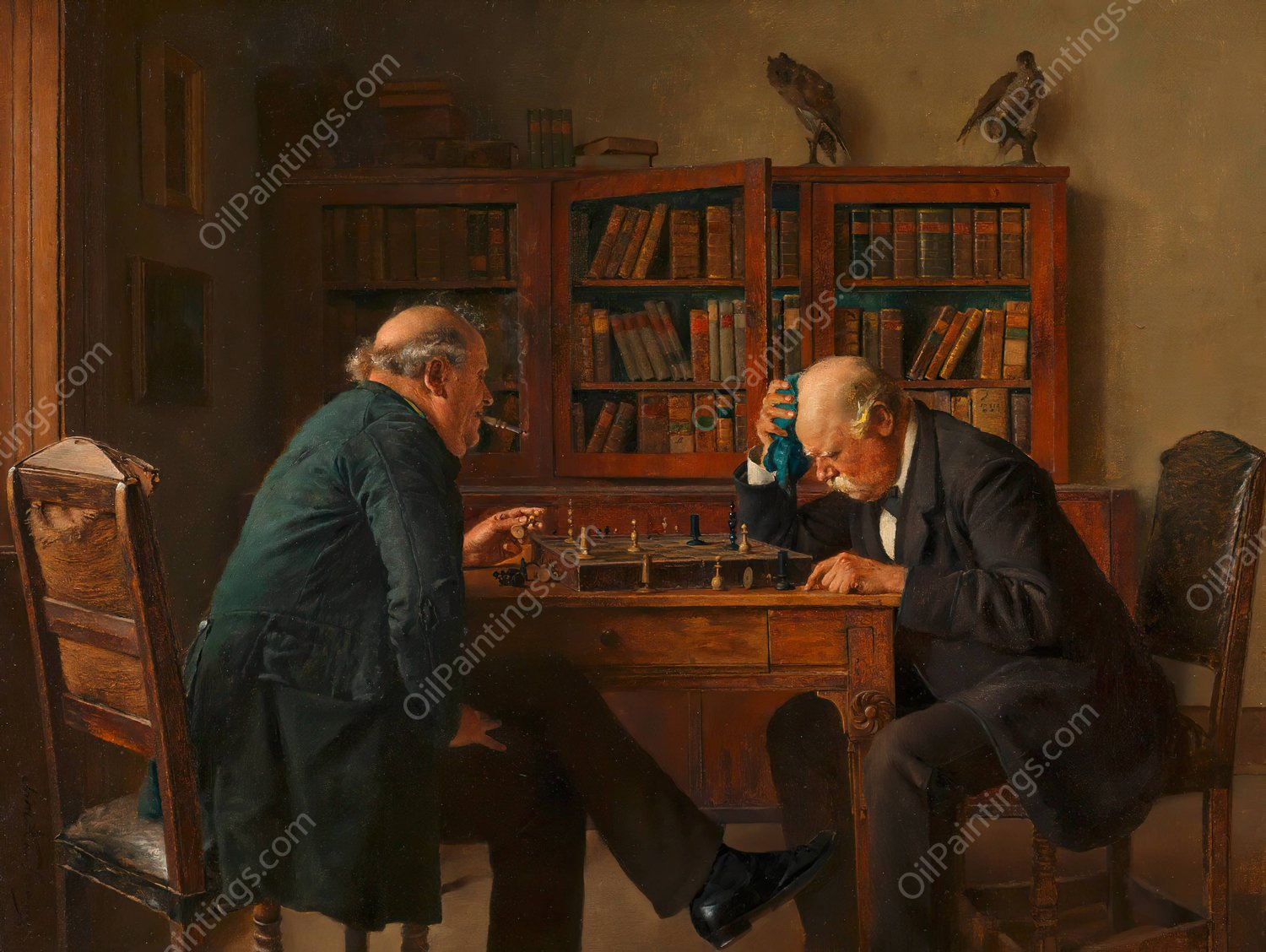 The Chess Players  by Isidor Kaufmann - Hand-Painted Oil Painting Reproduction