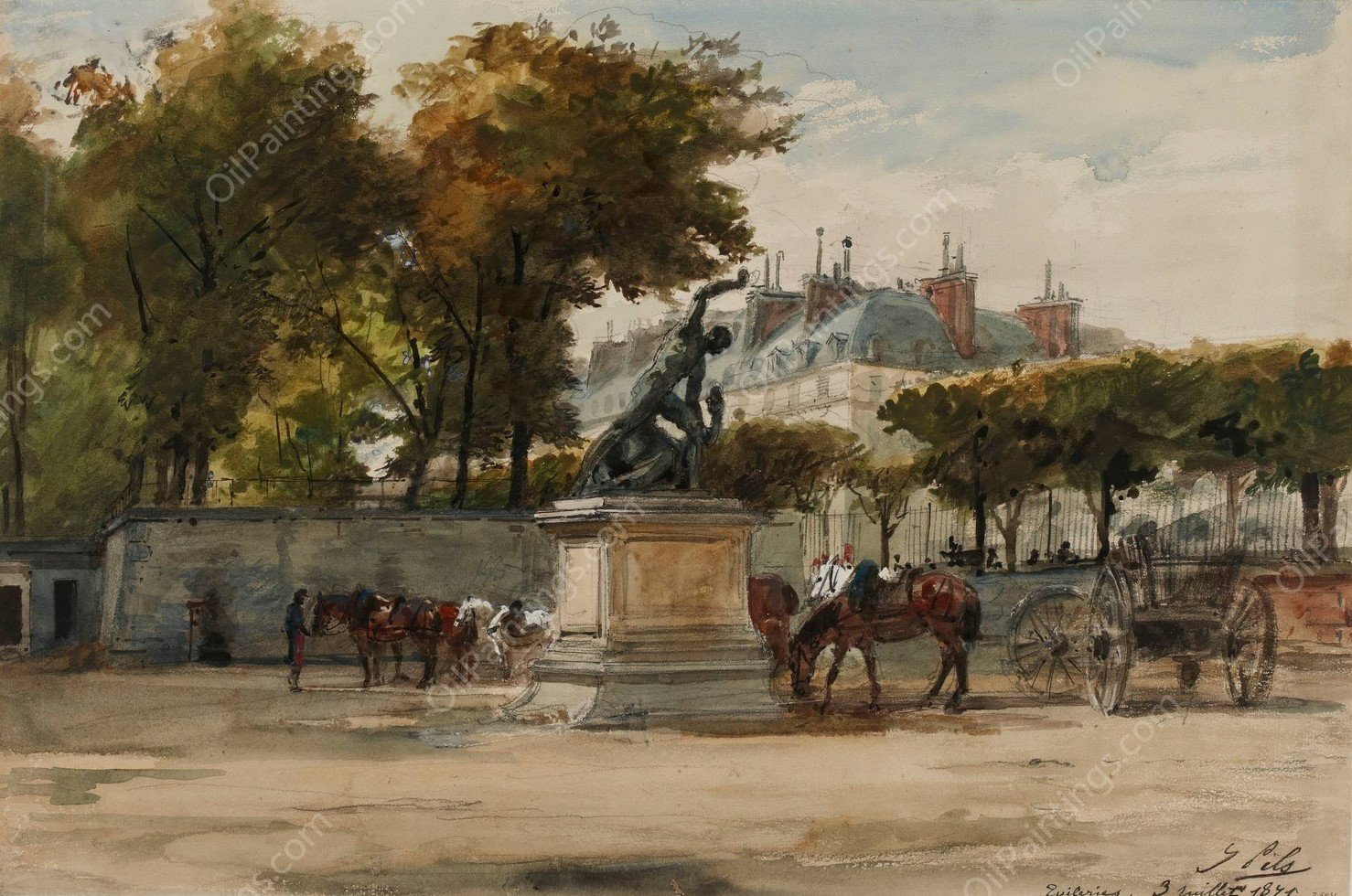 Artilleurs aux Tuileries, 9 juillet 1871  by Isidore Pils - Hand-Painted Oil Painting Reproduction