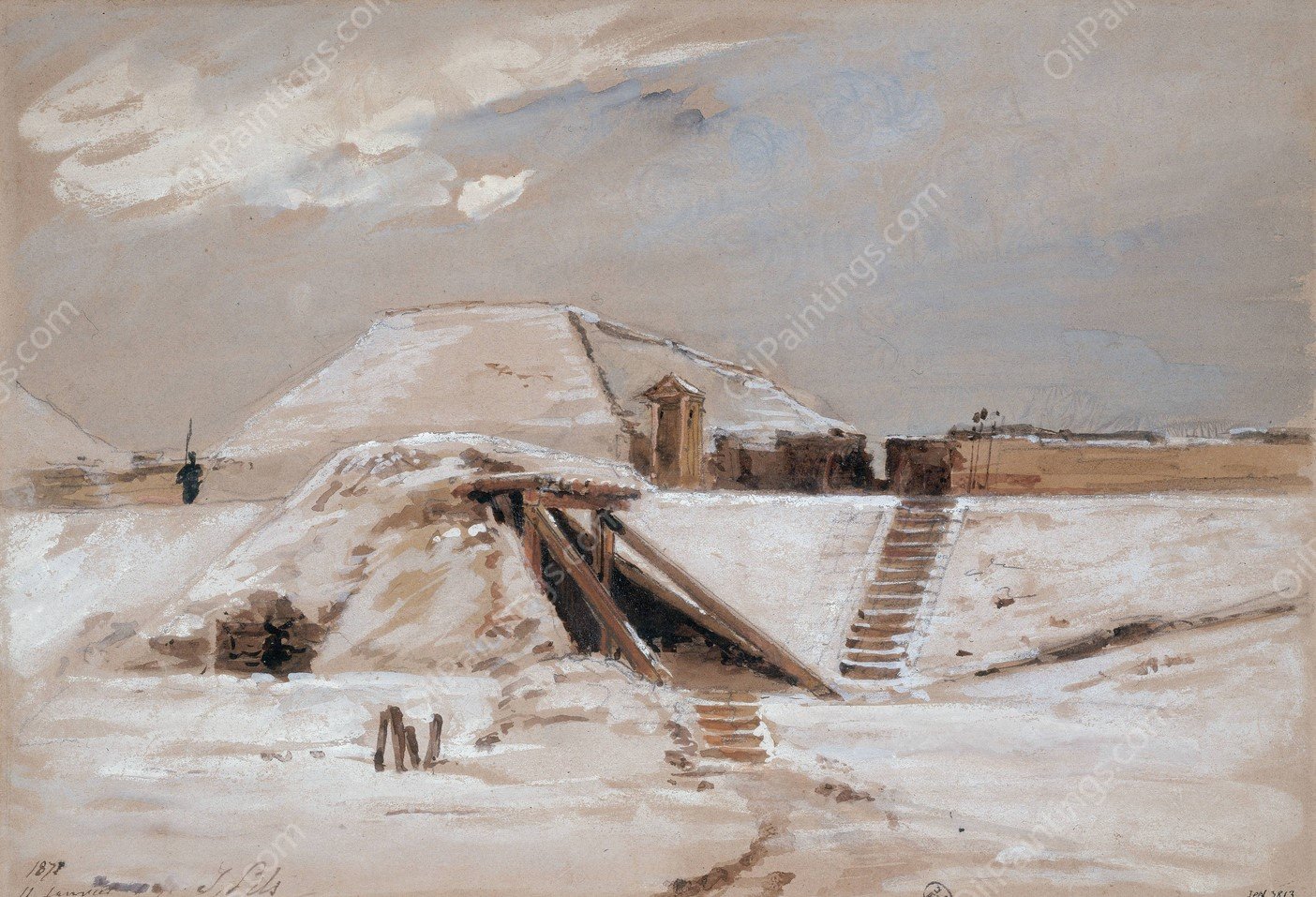 Fort sous la neige.  by Isidore Pils - Hand-Painted Oil Painting Reproduction