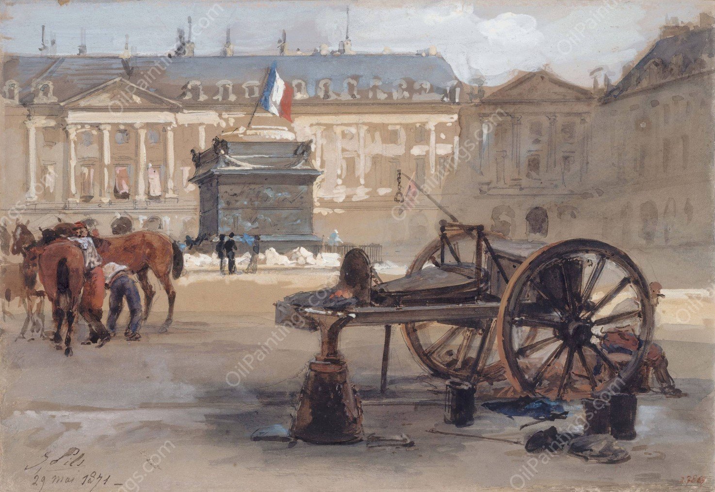La place Vendome apres le renversement de la colonne by Isidore Pils - Hand-Painted Oil Painting Reproduction