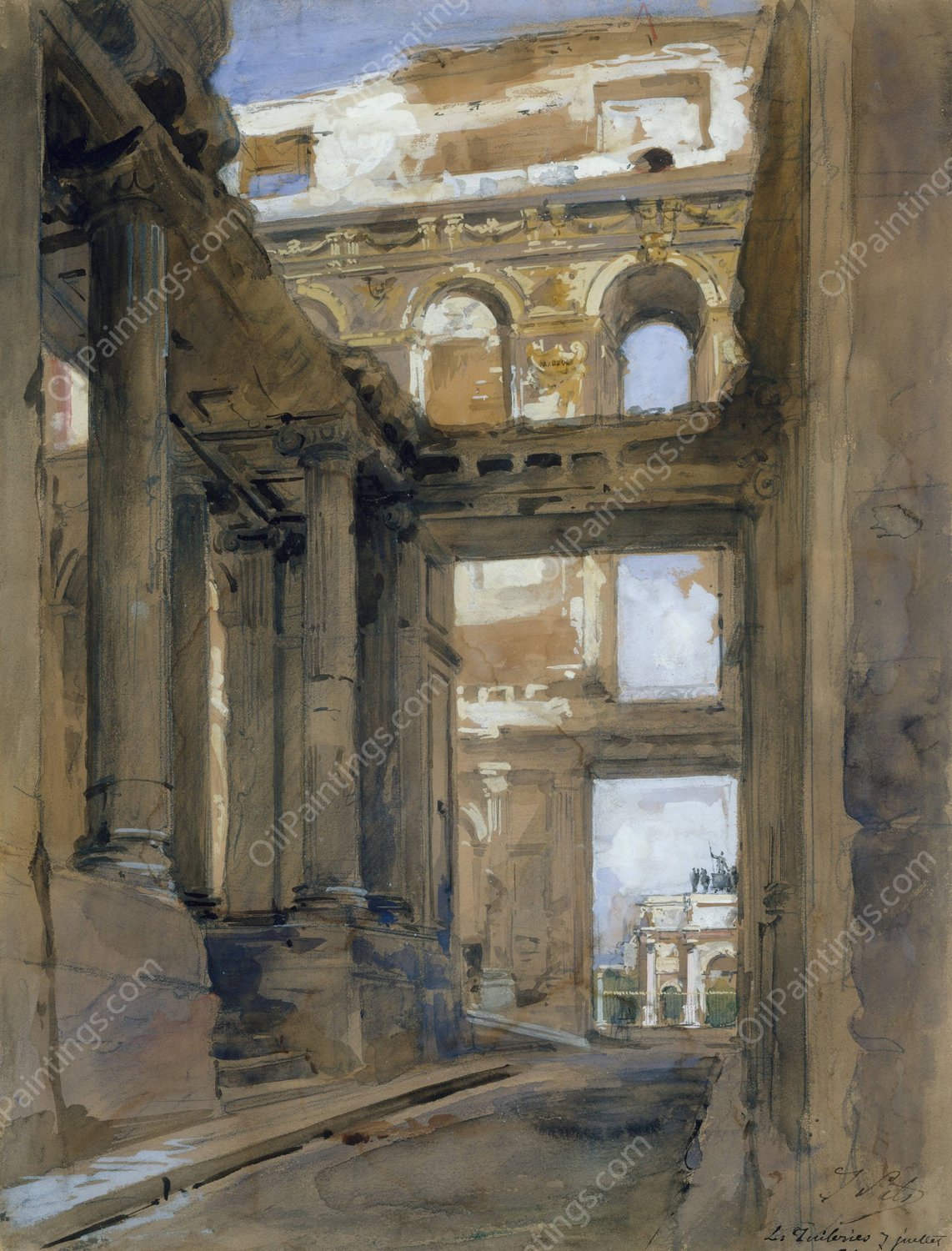 Ruins of the Tuileries Palace  by Isidore Pils - Hand-Painted Oil Painting Reproduction