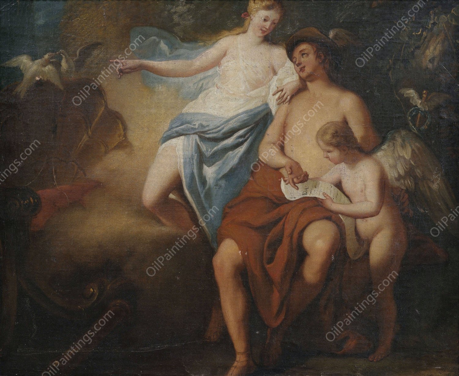 Venus, Mercury and Cupid  by Italian School - Hand-Painted Oil Painting Reproduction