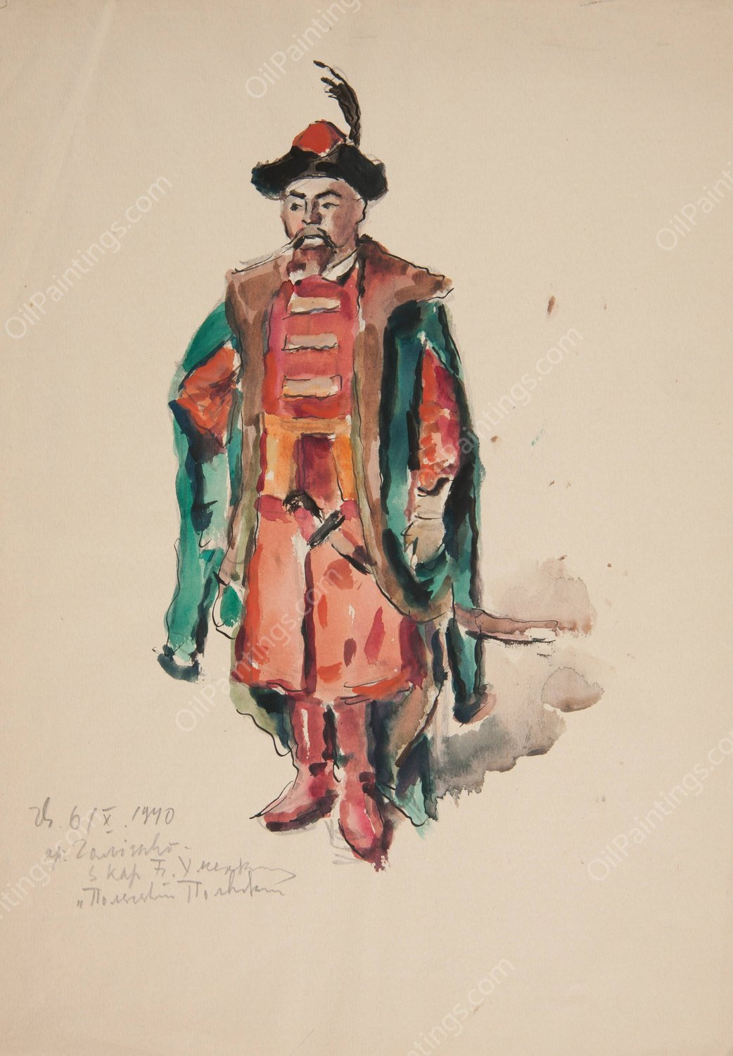 Mezczyzna w kontuszu z karabela  by Ivan Ivanec - Hand-Painted Oil Painting Reproduction