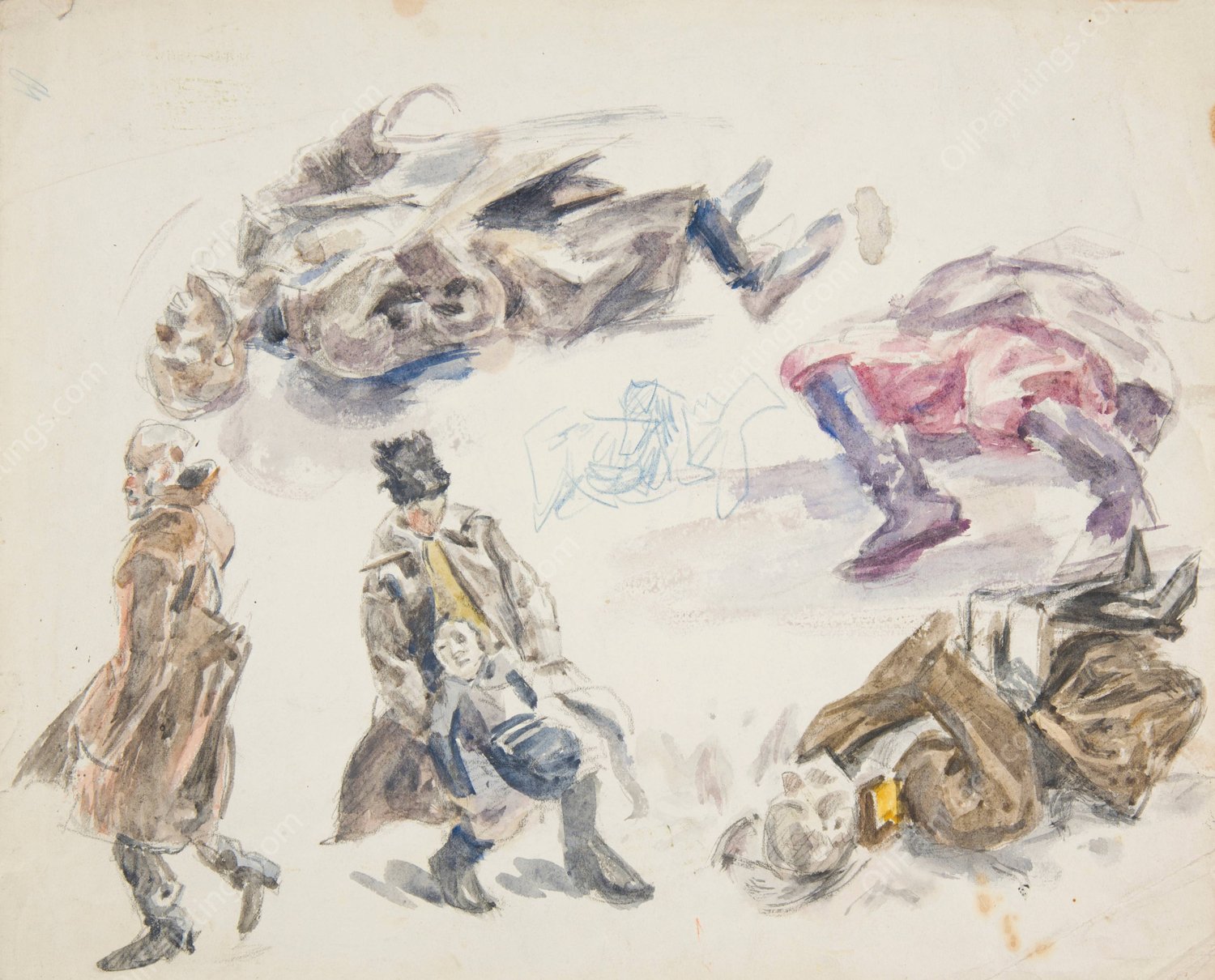 Studia postaci zolnierzy i studia cial poleglych zolnierzy  by Ivan Ivanec - Hand-Painted Oil Painting Reproduction