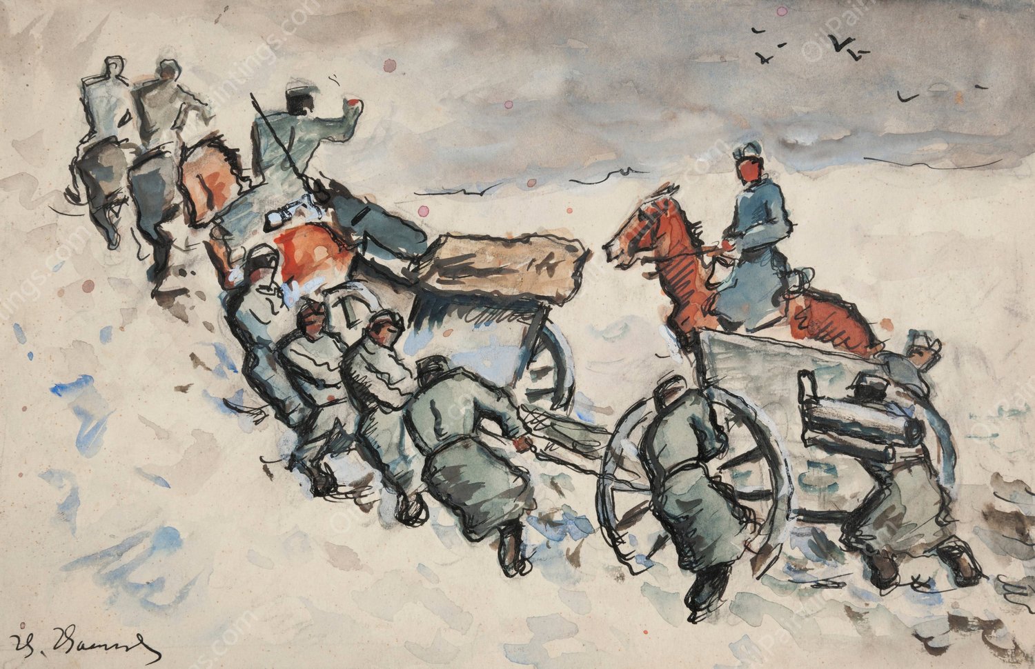 transport dziala po oSniezonym wzgorzu  by Ivan Ivanec - Hand-Painted Oil Painting Reproduction