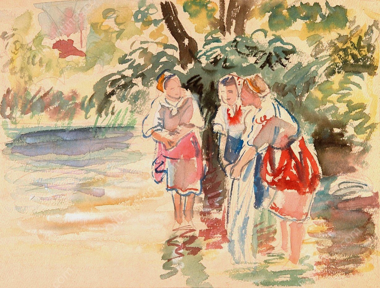 Trzy kobiety brodzace w rzece  by Ivan Ivanec - Hand-Painted Oil Painting Reproduction