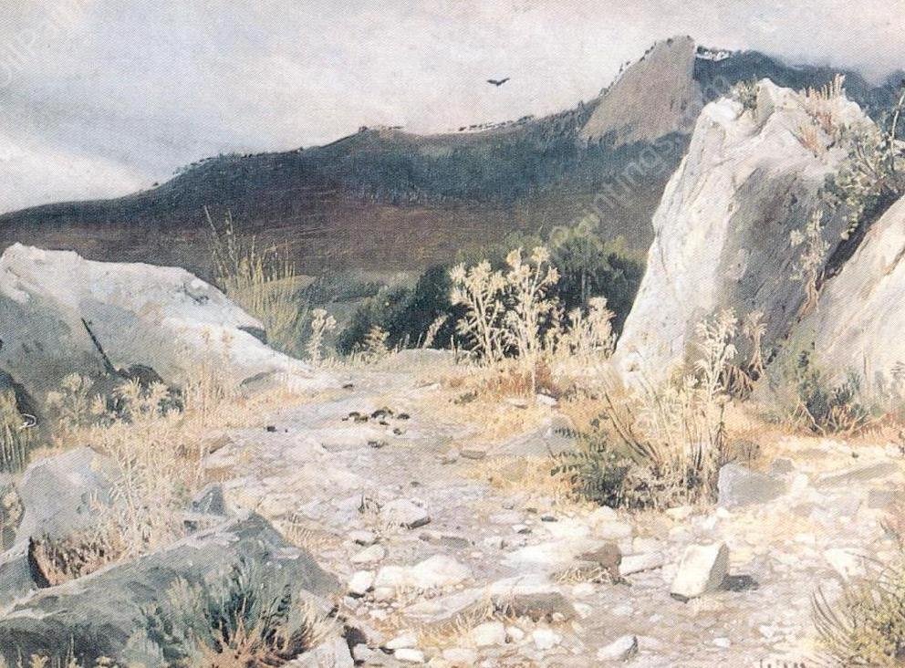 Mountain Path, the Crimea Etude by Ivan Ivanovich Shishkin - Hand-Painted Oil Painting Reproduction