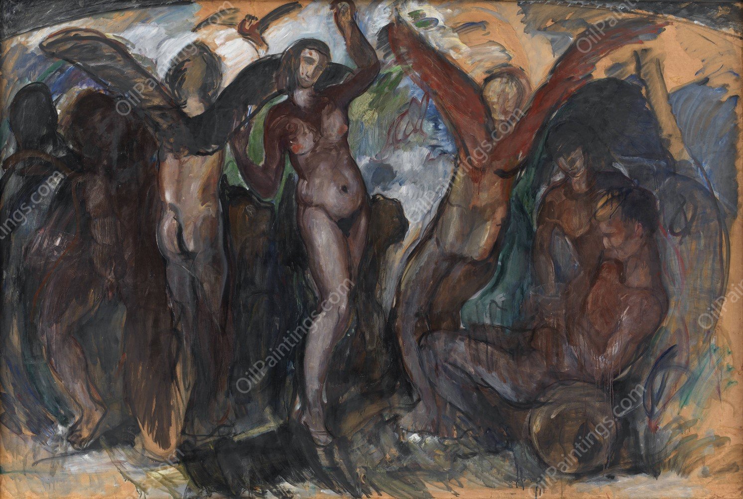 Figure Composition with Bacchants  by J.A. Jerichau - Hand-Painted Oil Painting Reproduction