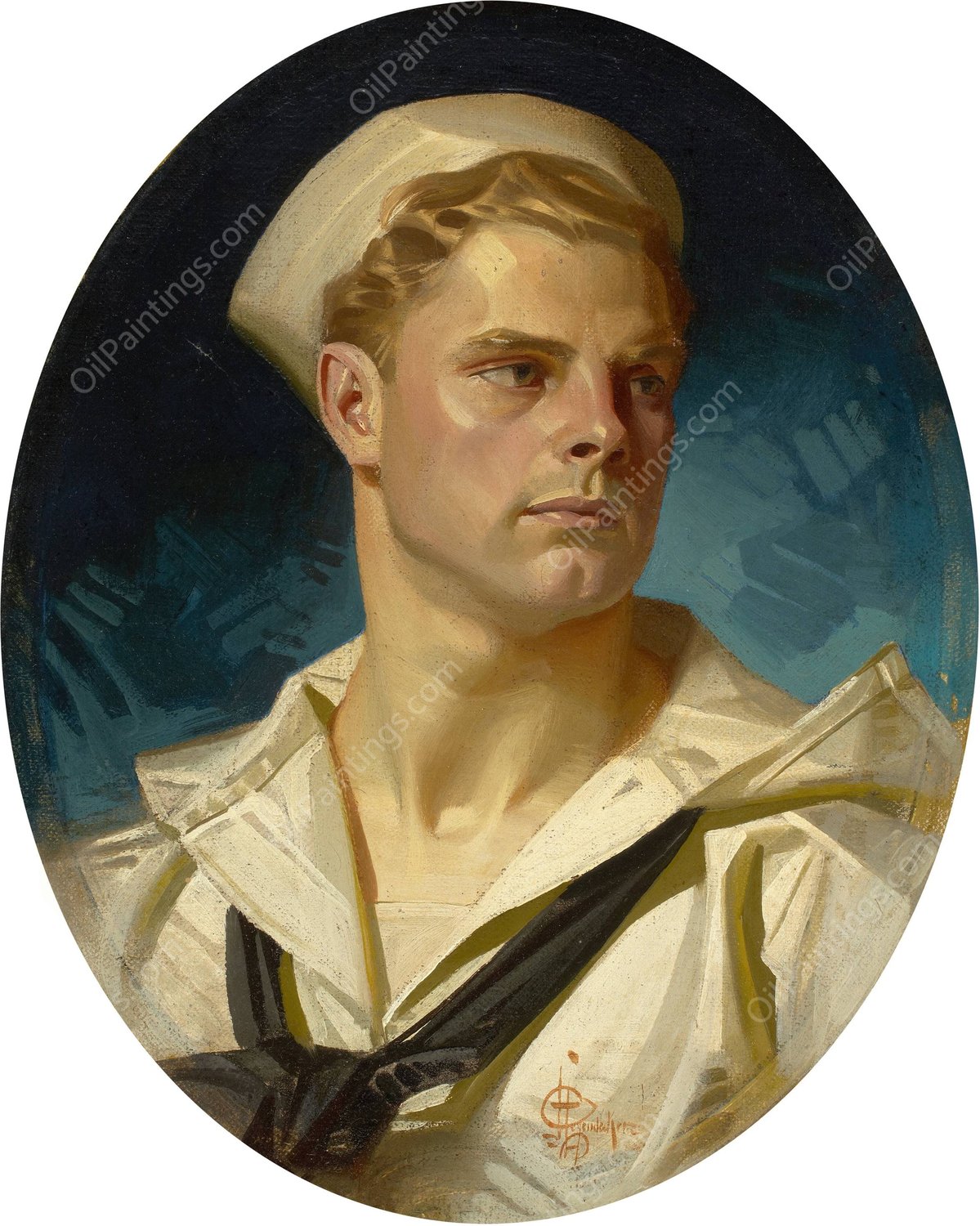Charles Beach - WWI American Sailor  by J.C. Leyendecker - Hand-Painted Oil Painting Reproduction