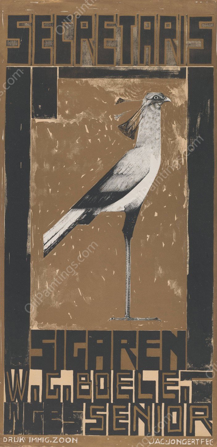 Reclamebiljet voor Secretaris-Sigaren, met vogel  by Jac Jongert - Hand-Painted Oil Painting Reproduction