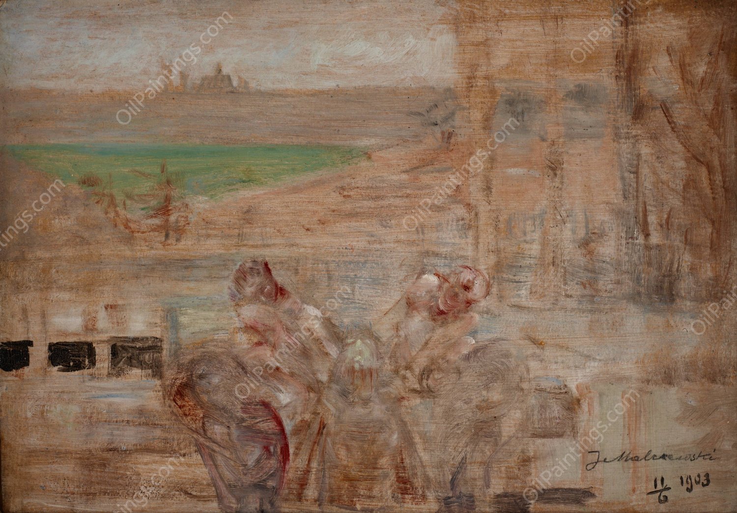 Sketch to 'The Poisoned Well' by Jacek Malczewski - Hand-Painted Oil Painting Reproduction