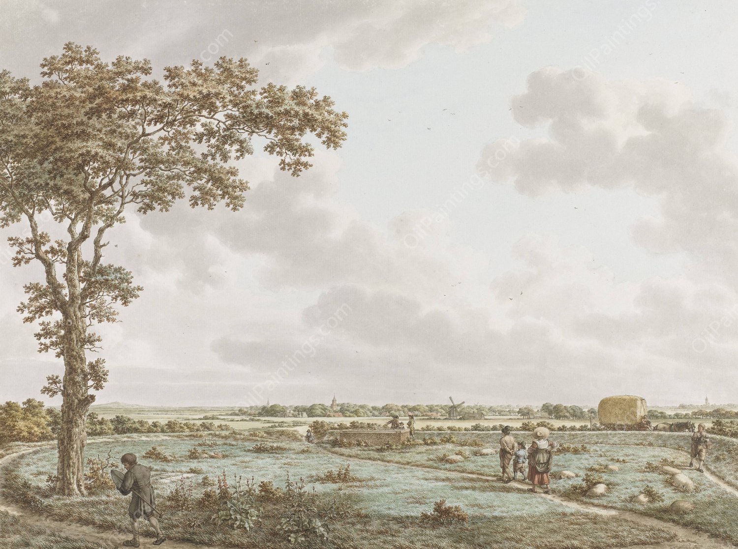 De Tafelberg in het landschap, gezien vanaf het Sint-Janskerkhof bij Laren  by Jacob Cats - Hand-Painted Oil Painting Reproduction