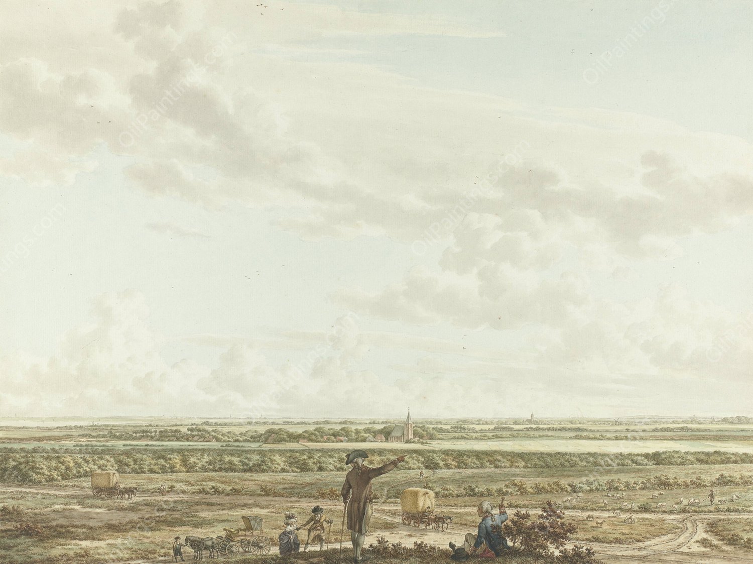 Gezicht van de Tafelberg met op de voorgrond Blaricum  by Jacob Cats - Hand-Painted Oil Painting Reproduction