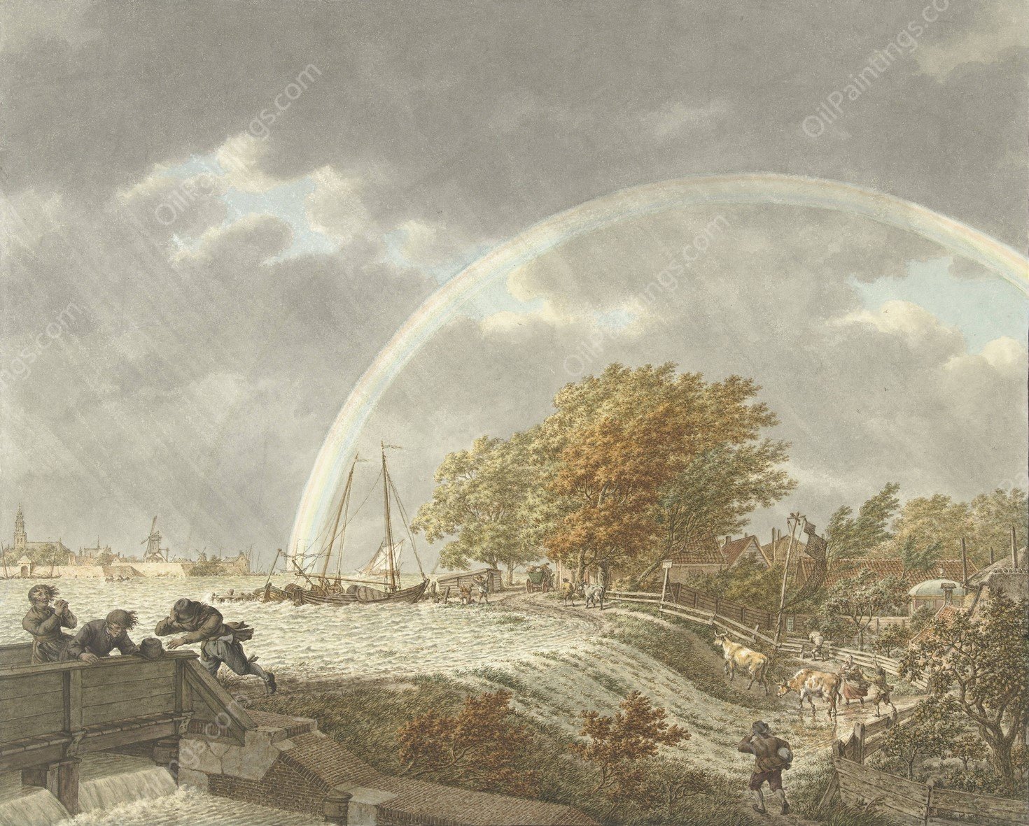 Herfst, avond en water  by Jacob Cats - Hand-Painted Oil Painting Reproduction