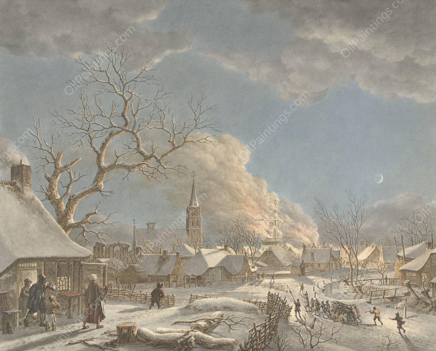 Winter, nacht en vuur  by Jacob Cats - Hand-Painted Oil Painting Reproduction