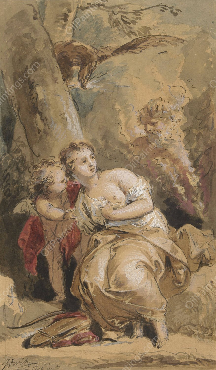 Callisto, Amor en Jupiter met de adelaar  by Jacob De Wit - Hand-Painted Oil Painting Reproduction