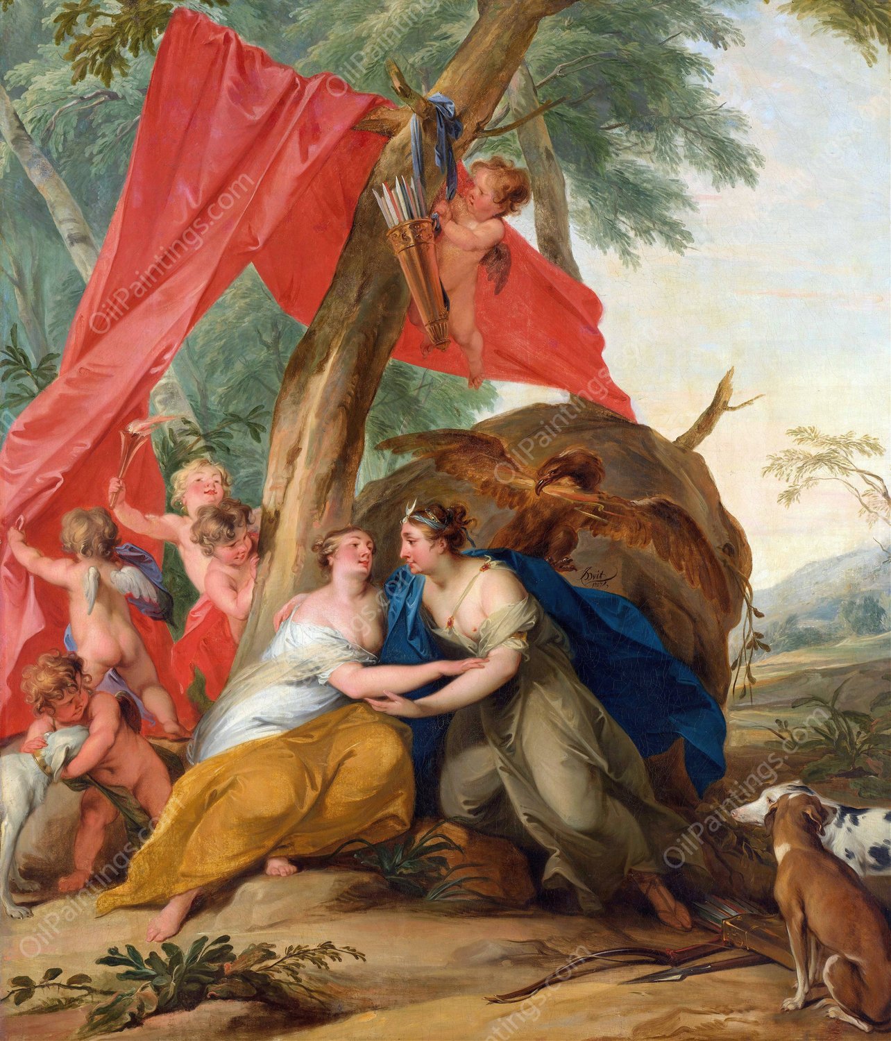 Jupiter, Disguised As Diana, Seducing The Nymph Callisto  by Jacob De Wit - Hand-Painted Oil Painting Reproduction