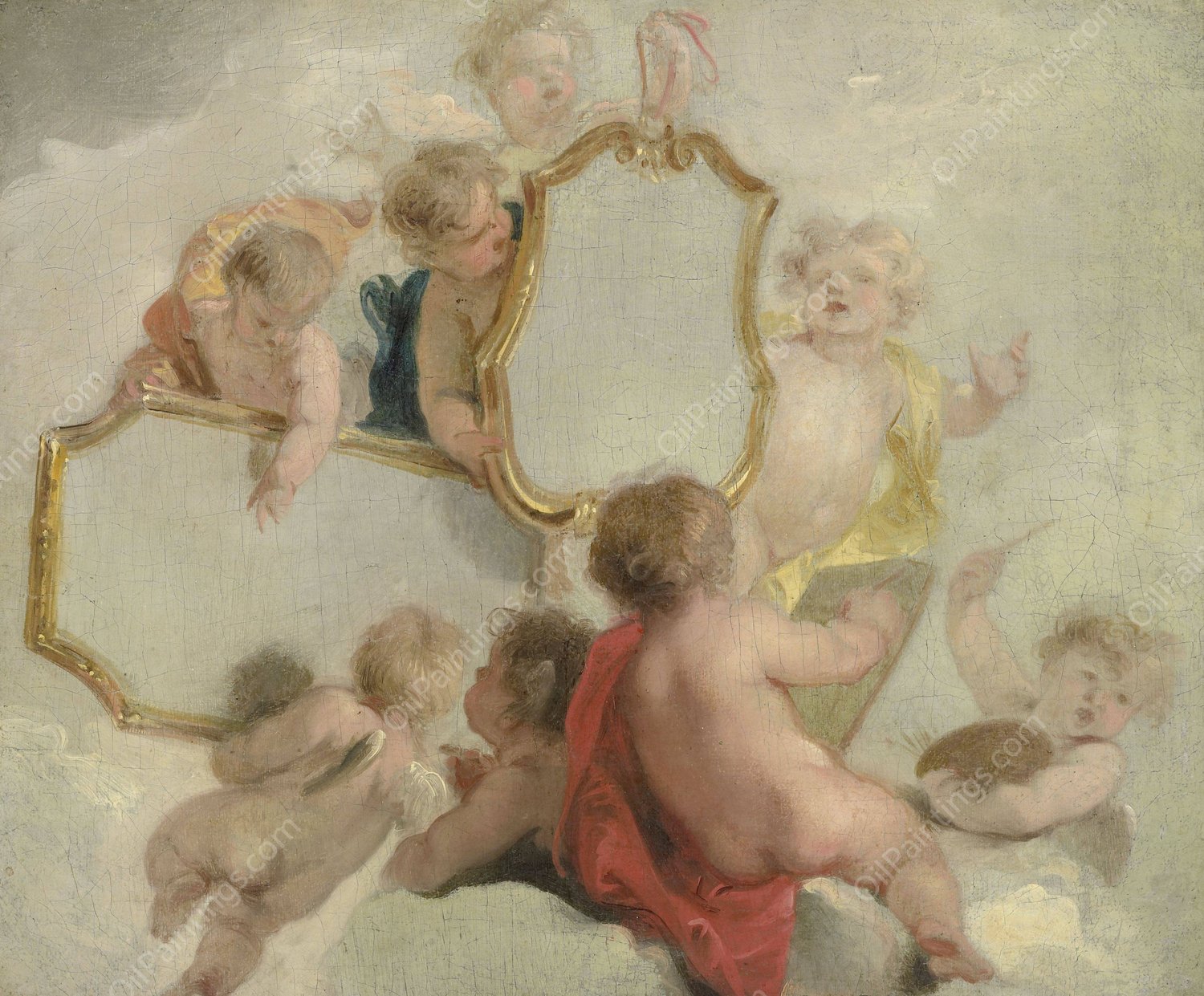 Putti with Mirrors  by Jacob De Wit - Hand-Painted Oil Painting Reproduction