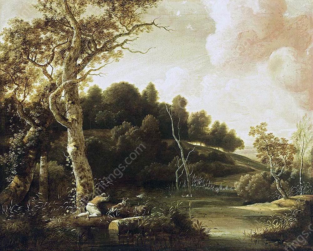 River Landscape by Jacob Esselens - Hand-Painted Oil Painting Reproduction