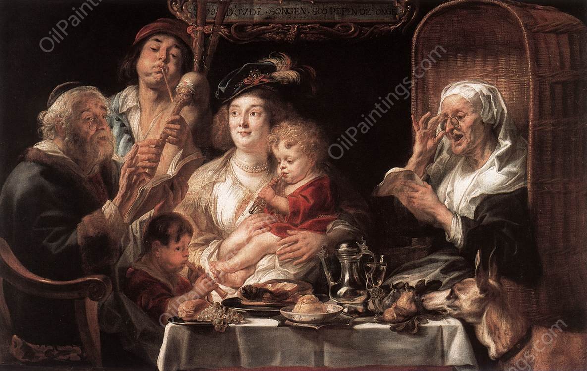 As the Old Sang the Young Play Pipes by Jacob Jordaens - Hand-Painted Oil Painting Reproduction