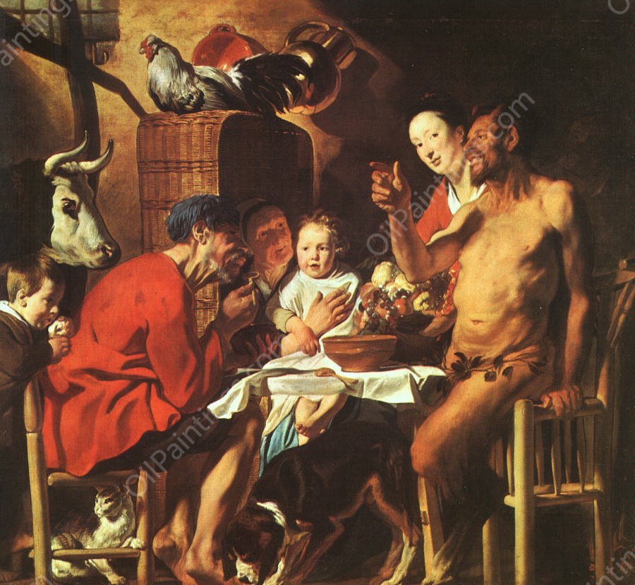 Satyr at the Peasant's House by Jacob Jordaens - Hand-Painted Oil Painting Reproduction