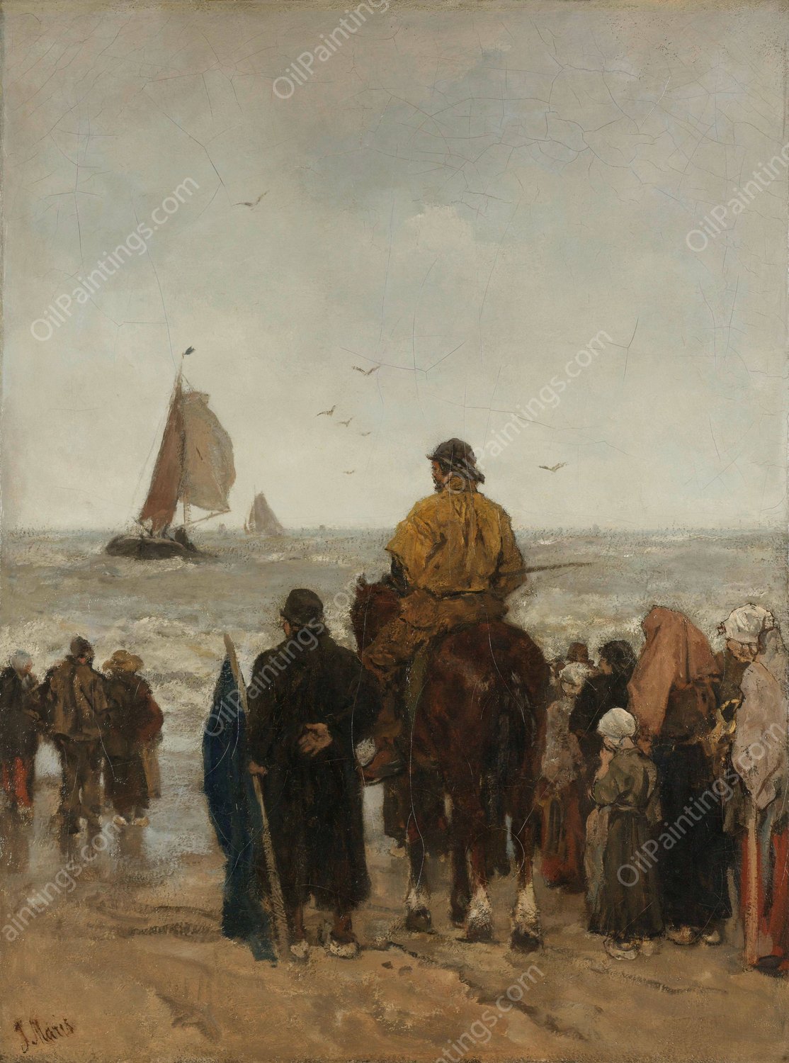 Arrival of the Boats  by Jacob Maris - Hand-Painted Oil Painting Reproduction