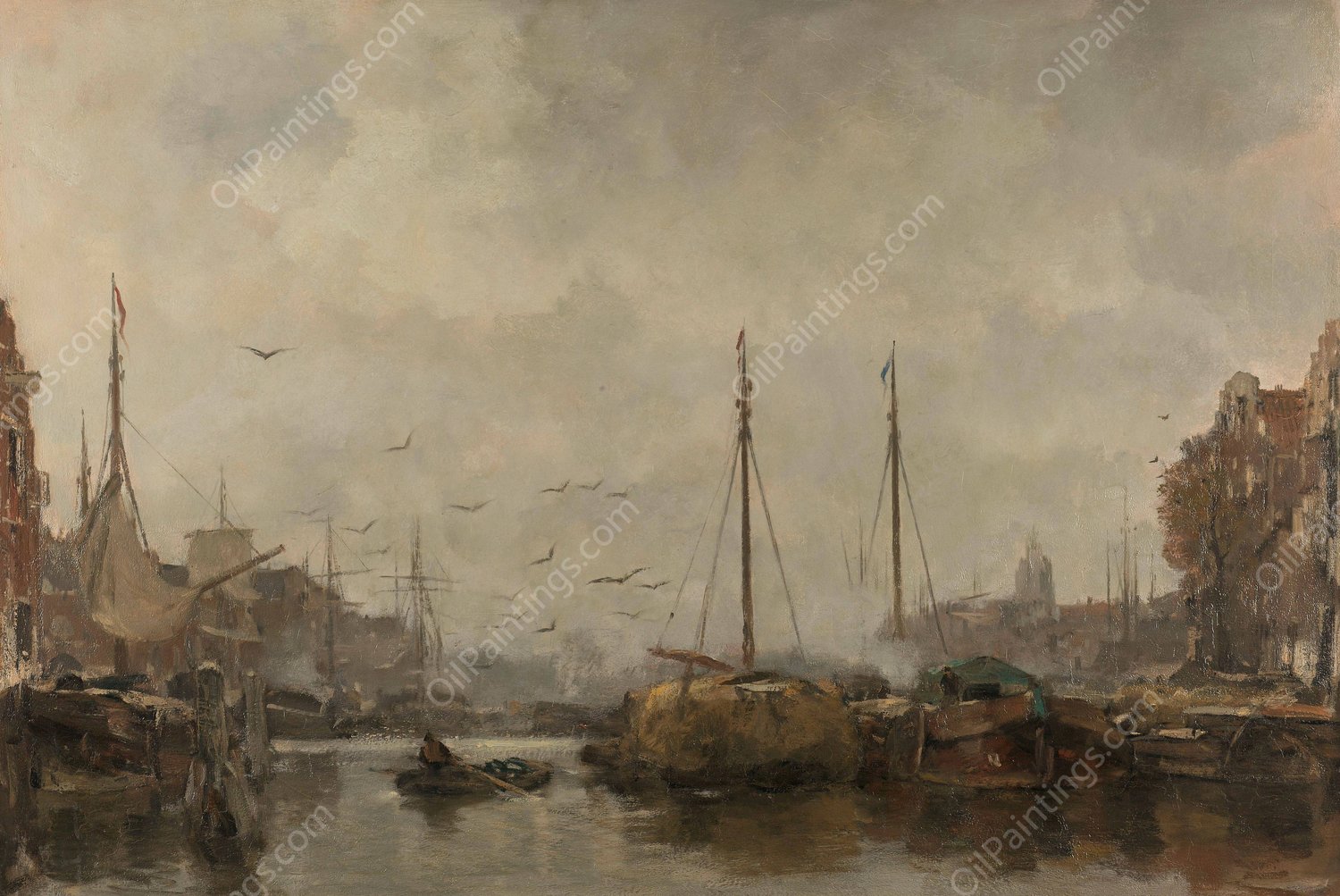 Cityscape  by Jacob Maris - Hand-Painted Oil Painting Reproduction