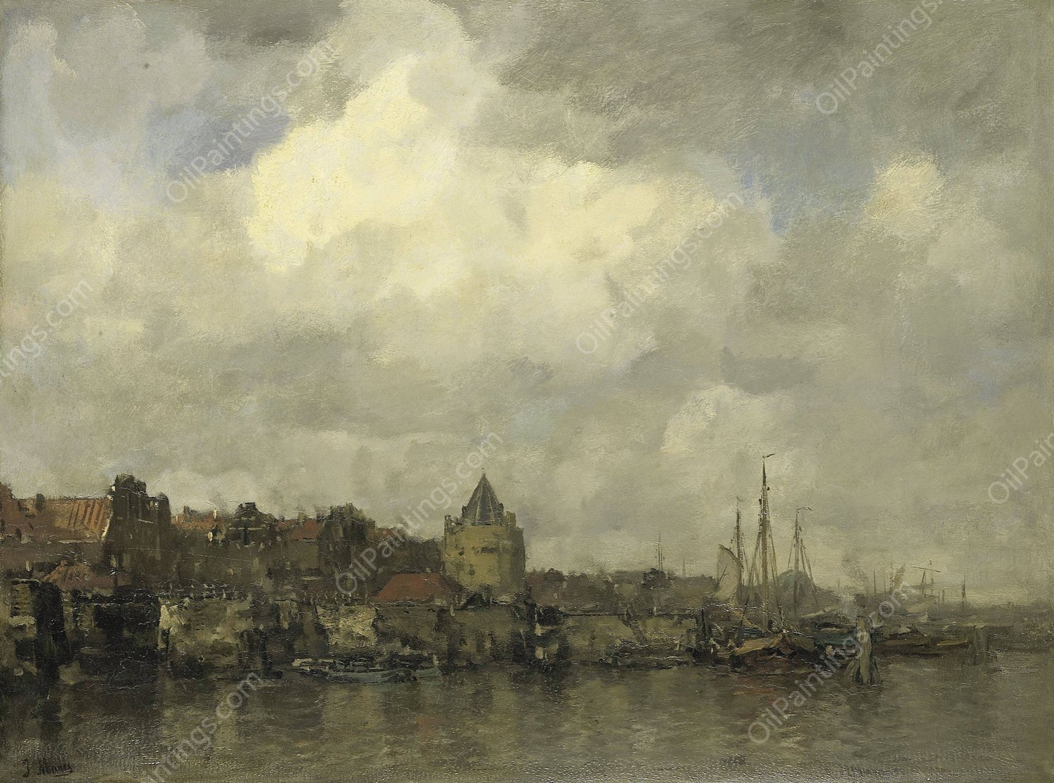 De Schreierstoren aan de Buitenkant te Amsterdam  by Jacob Maris - Hand-Painted Oil Painting Reproduction