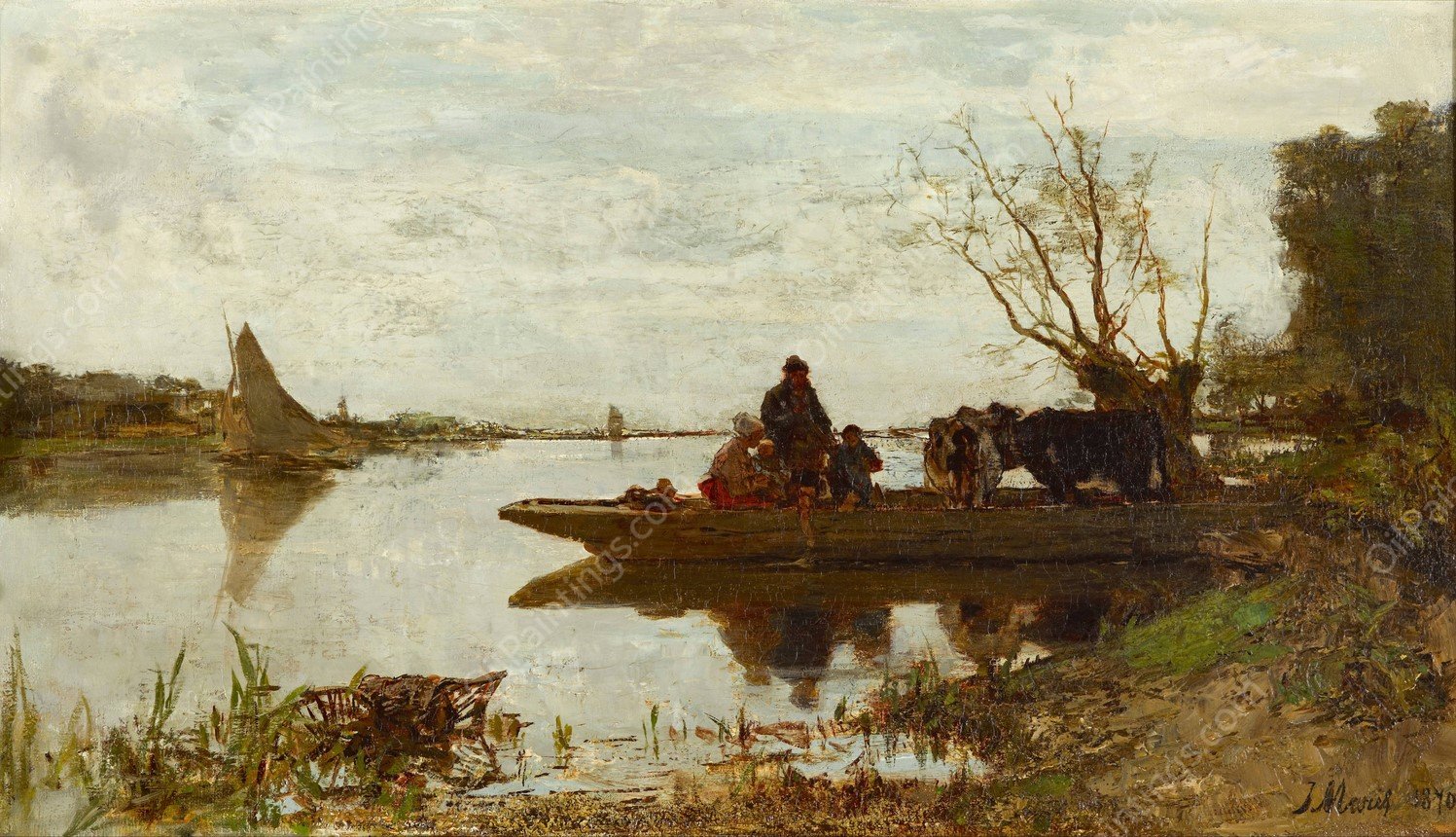 Ferry by Jacob Maris - Hand-Painted Oil Painting Reproduction
